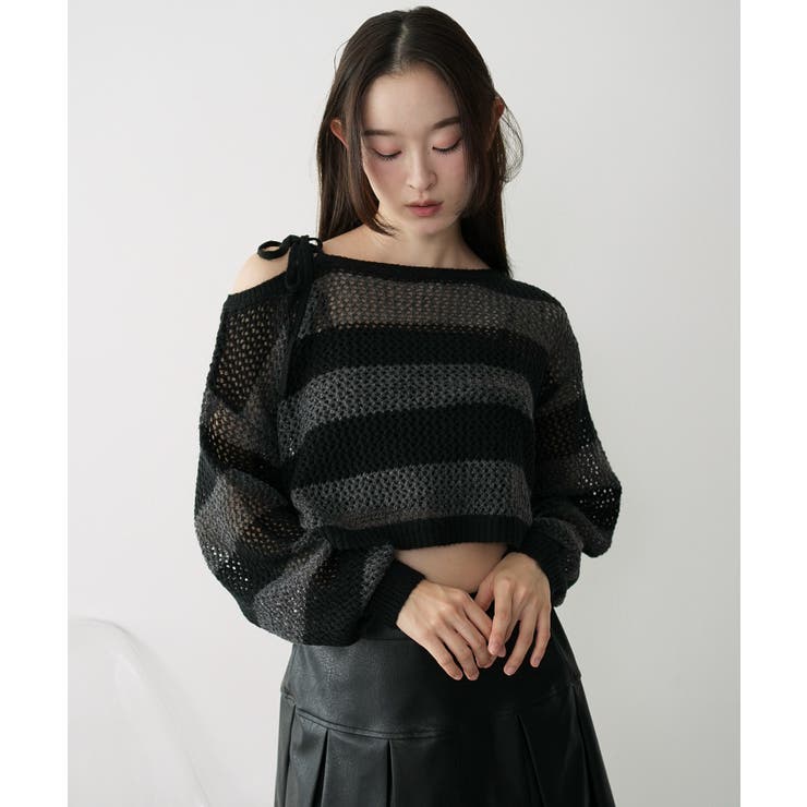 グレーボーダー | モヘアタッチ2WAYワンショルニット | WEGO【WOMEN】