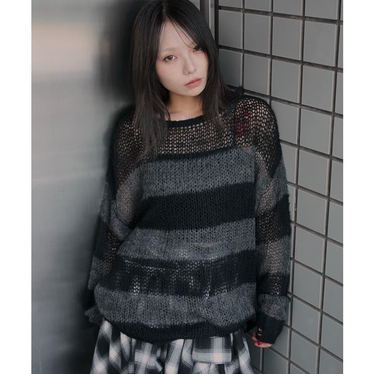 グレーボーダー | モヘアタッチボーダーBIGニット | WEGO【WOMEN】