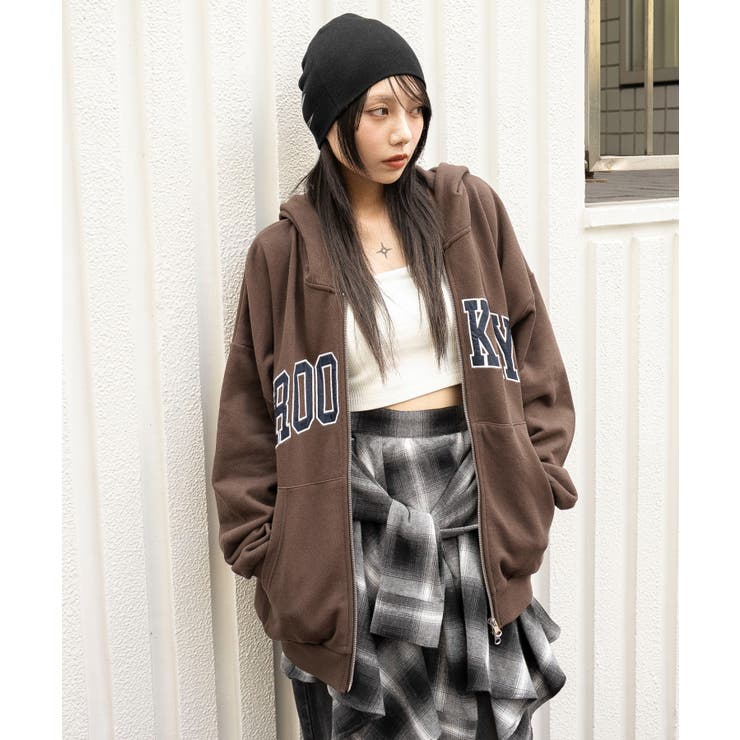 ブラウン | グラフィックBIGZIPパーカー | WEGO【WOMEN】
