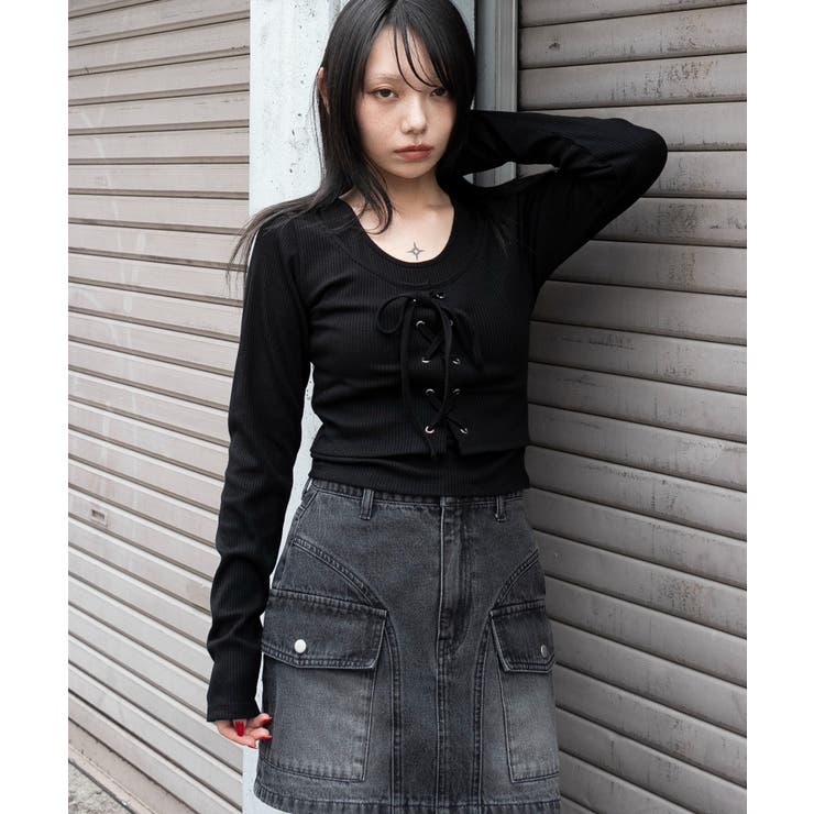レイヤード風レースアップトップス[品番：WG010095973]｜WEGO【WOMEN