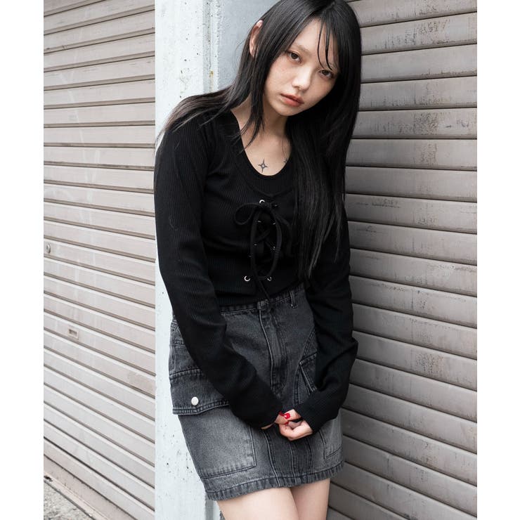 レイヤード風レースアップトップス[品番：WG010095973]｜WEGO【WOMEN