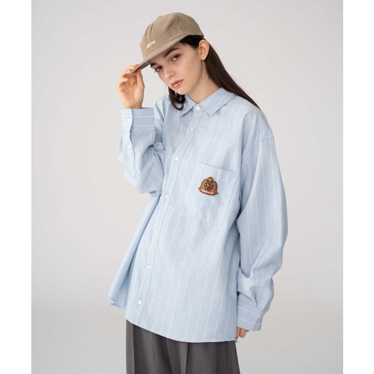 ブルーストライプ | オックスフォードエンブレムシャツ(LS) | WEGO【MEN】