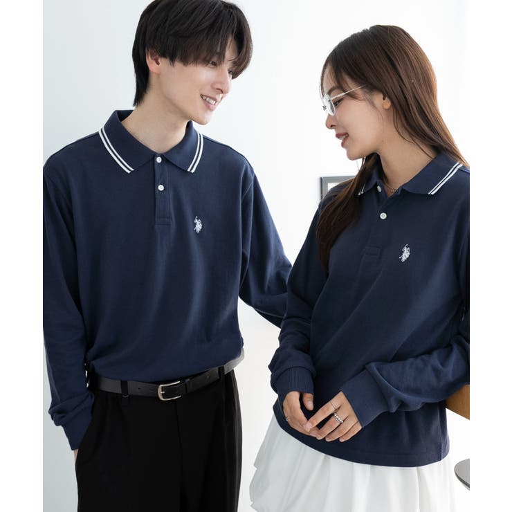 ネイビー | 別注USPOLOラインポロシャツ(LS) | WEGO【MEN】