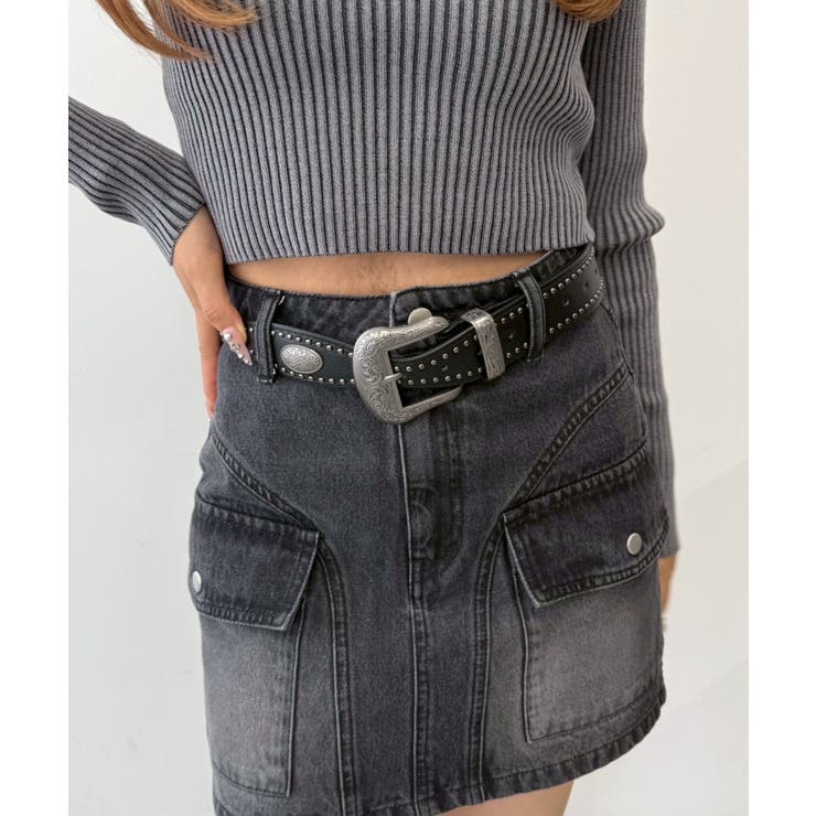 ブラック | Lオーバルデザインスタッズベルト | WEGO【WOMEN】