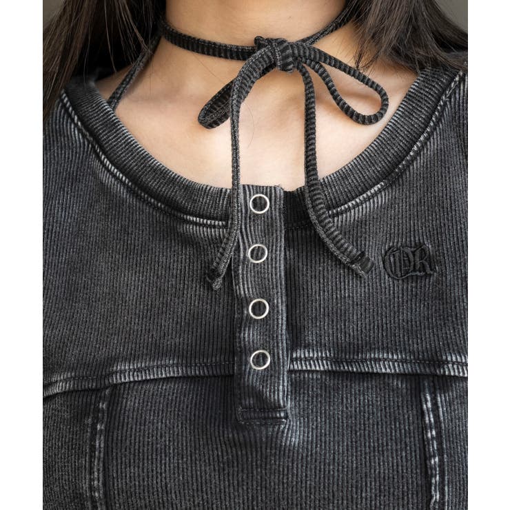 ヴィンテージウォッシュネックリボントップス[品番：WG010096088