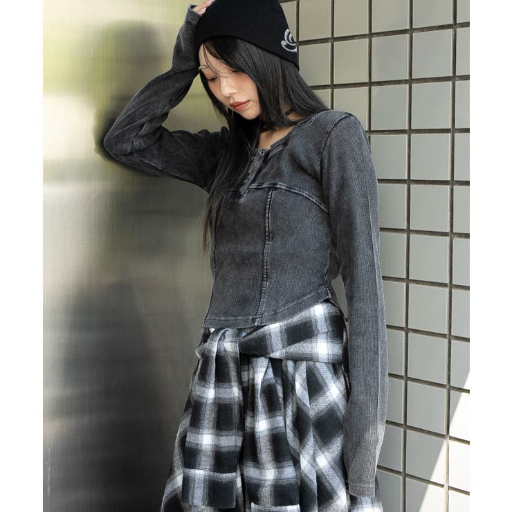 ヴィンテージウォッシュネックリボントップス[品番：WG010096088