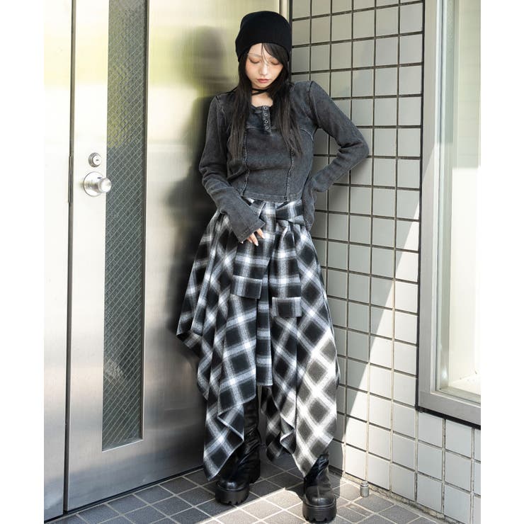 ヴィンテージウォッシュネックリボントップス[品番：WG010096088