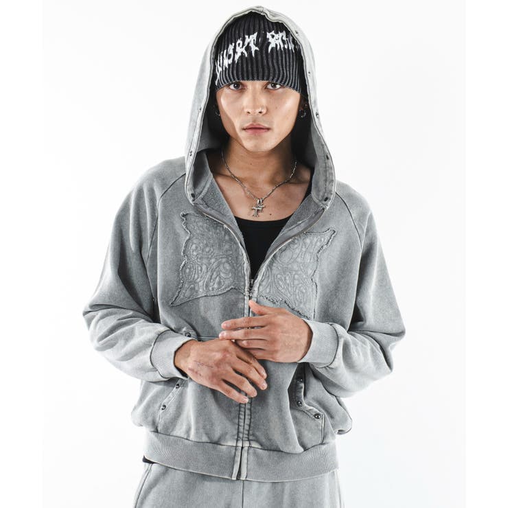 グレー | パウダーブリーチスタッズZIPパーカー | WEGO【MEN】
