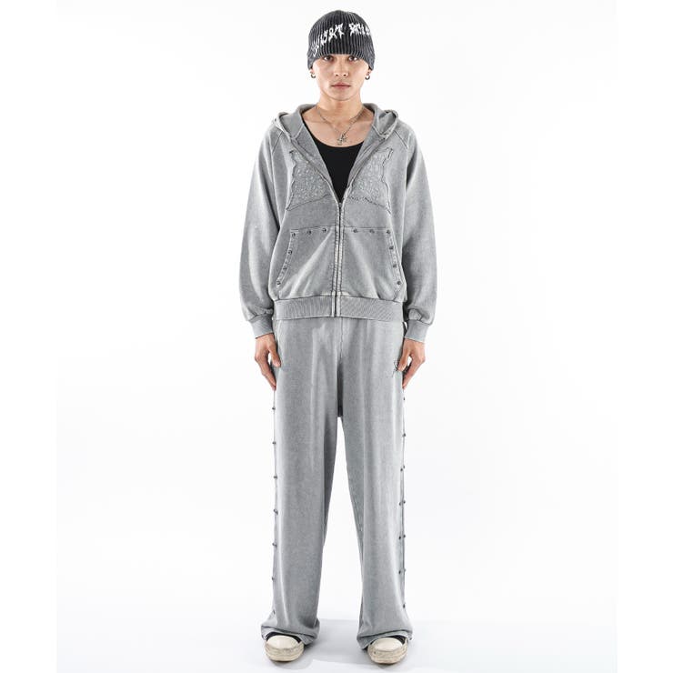 stone  ブリーチ加工　スウェット ブリーチスタッズロゴスウェットパンツ[品番：WG010096113]｜WEGO【MEN