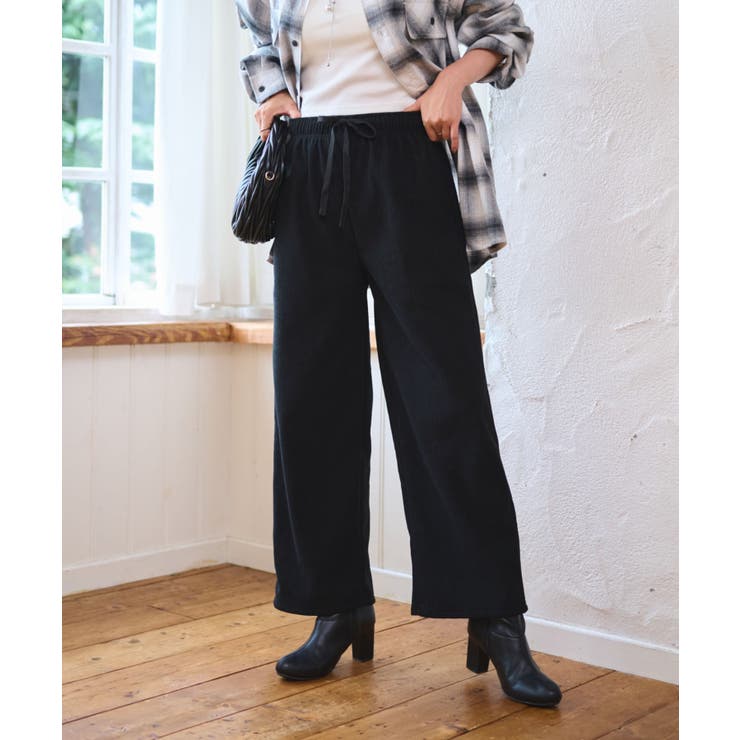 ブラック | 裏ベロアワイドイージーパンツ | WEGO【WOMEN】