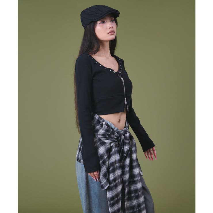 ネックラインスタッズZIPトップ[品番：WG010096126]｜WEGO