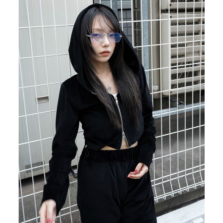 ブラック | ベロアショートZIPパーカー | WEGO【WOMEN】