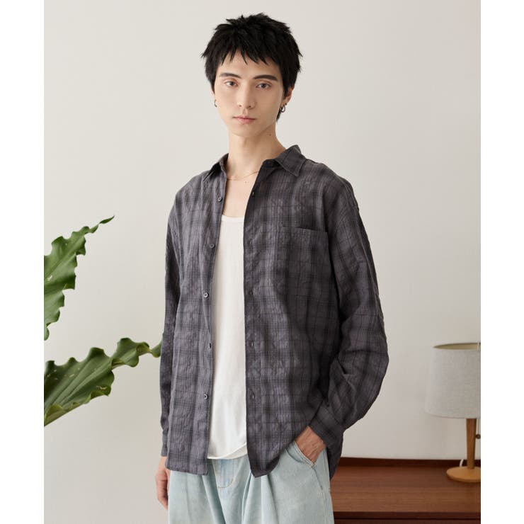 ブラックチェック1 | クリンクルチェックシャツ(LS) | WEGO【MEN】