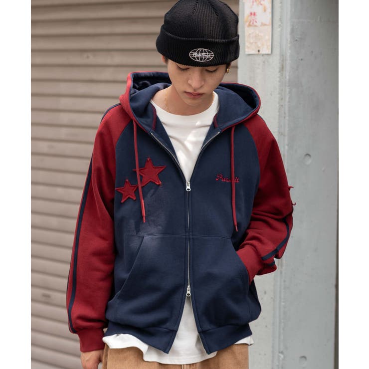 ネイビー | ラインラグランZIPパーカー | WEGO【MEN】