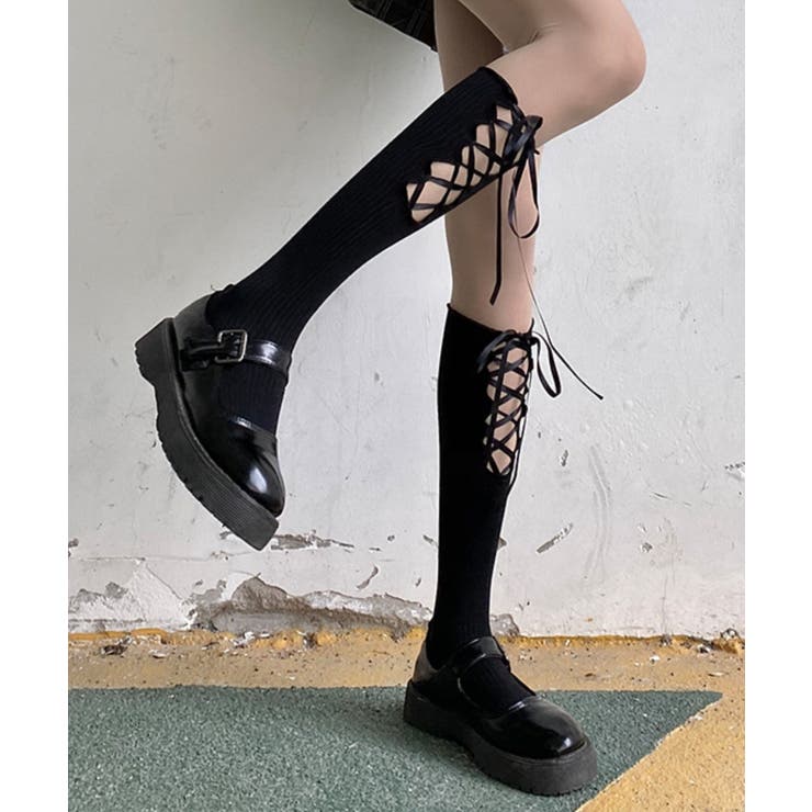 ブラック | レースアップハイソックス | WEGO【WOMEN】