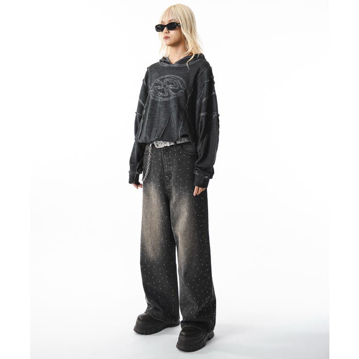 スーパーバギーラインストーンデニムパンツ[品番：WG010096271]｜WEGO