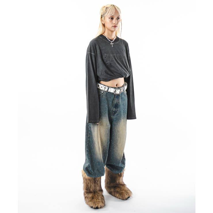 スーパーバギーラインストーンデニムパンツ[品番：WG010096271