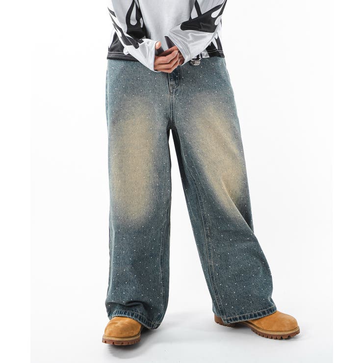 STONE 　デニムパンツ スーパーバギーラインストーンデニムパンツ[品番：WG010096271