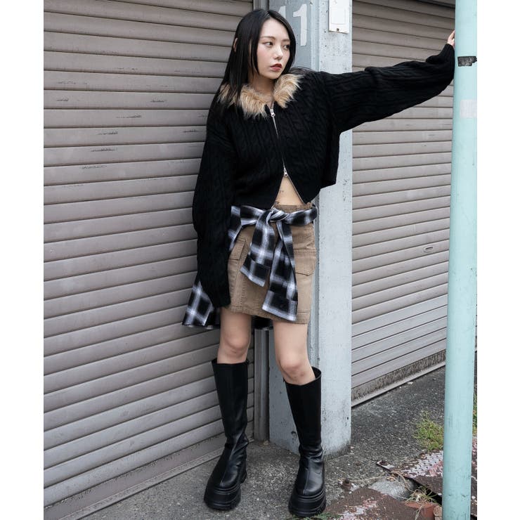 フェイクファー付きケーブルニットパーカー | WEGO【WOMEN】 | 詳細画像4 