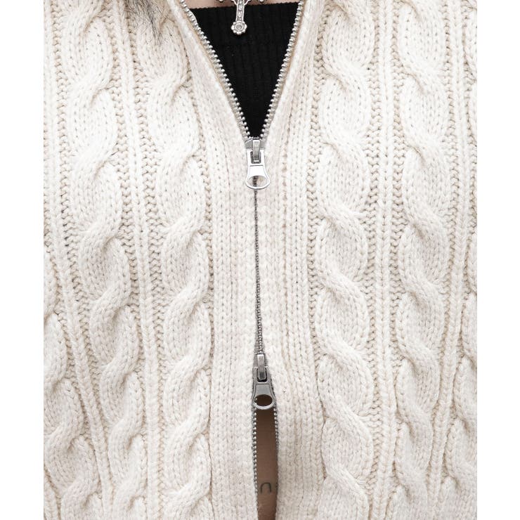 フェイクファー付きケーブルニットパーカー | WEGO【WOMEN】 | 詳細画像8 