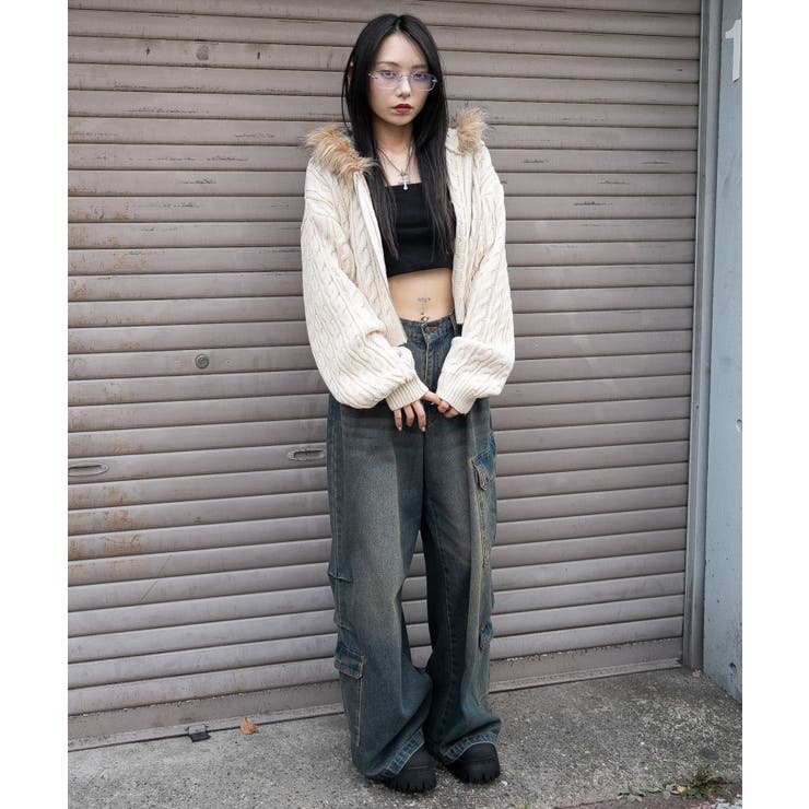 フェイクファー付きケーブルニットパーカー | WEGO【WOMEN】 | 詳細画像18 