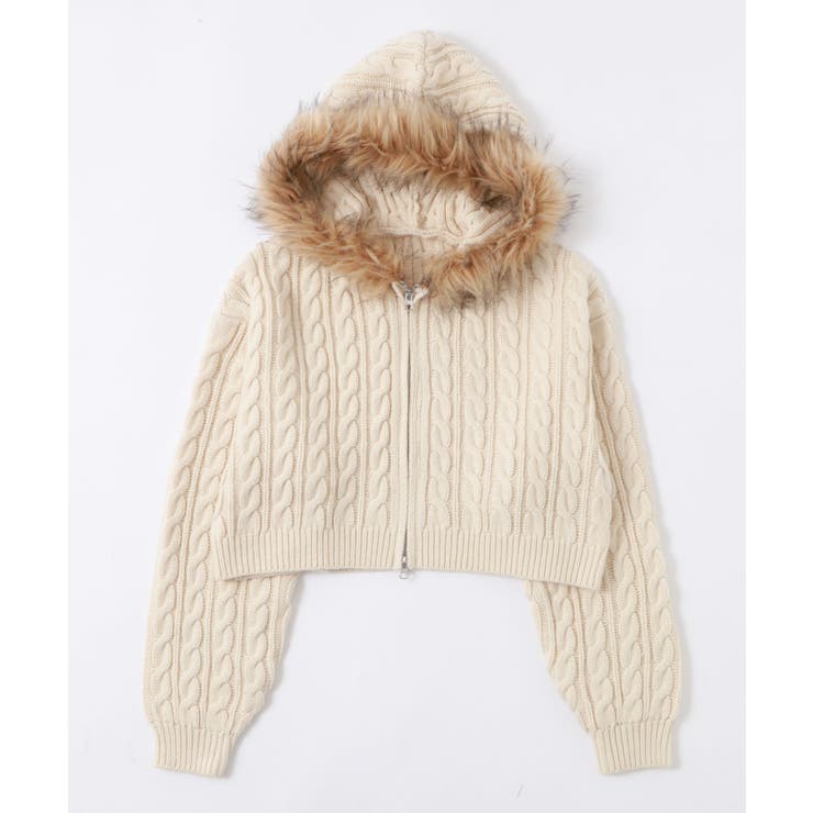 フェイクファー付きケーブルニットパーカー | WEGO【WOMEN】 | 詳細画像28 