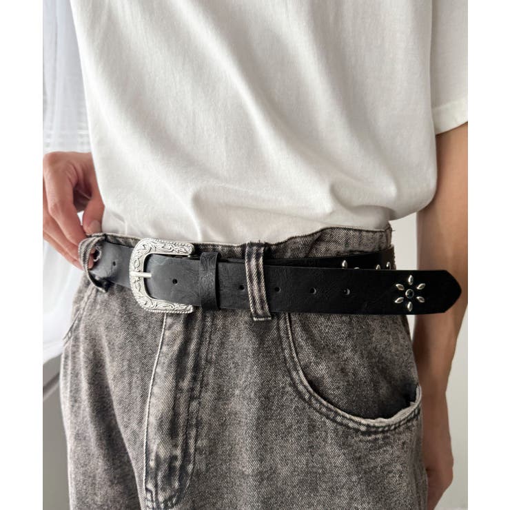 ブラック | Mフラワースタッズベルト | WEGO【MEN】