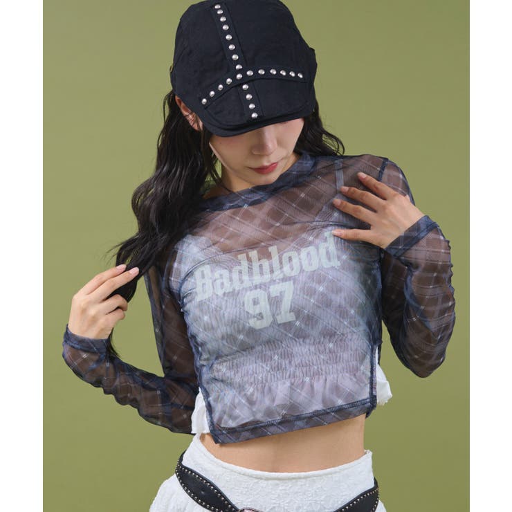 ブラック | ナンバーロゴチェックシアートップ | WEGO【WOMEN】