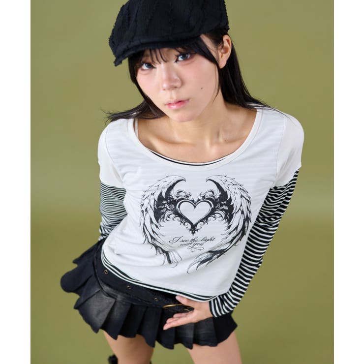 ホワイト | フェイクレイヤードグラッフィックトップ | WEGO【WOMEN】