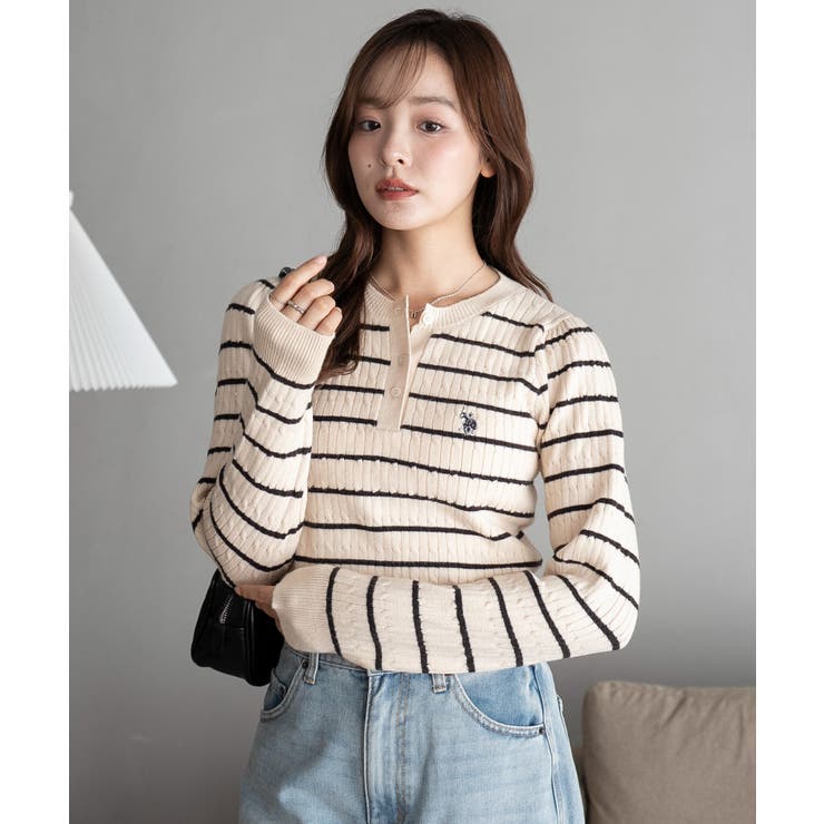 ホワイトボーダー | 別注USPOLOヘンリーネックニットPO | WEGO【WOMEN】