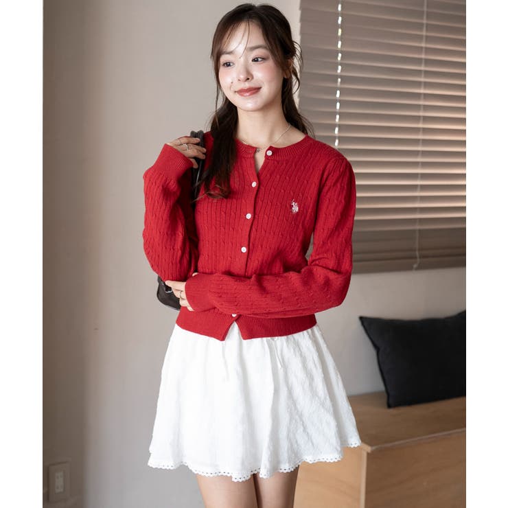 ワイン | 別注USPOLOケーブルニットカーデ | WEGO【WOMEN】