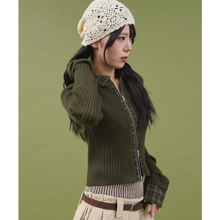 チェックドッキングWジップニット | WEGO【WOMEN】 | 詳細画像5 