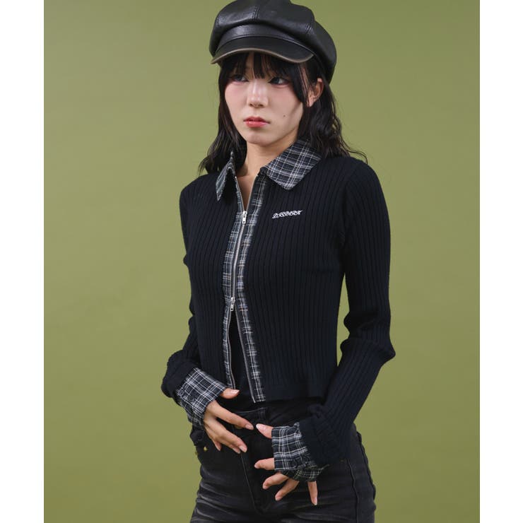 チェックドッキングWジップニット | WEGO【WOMEN】 | 詳細画像8 