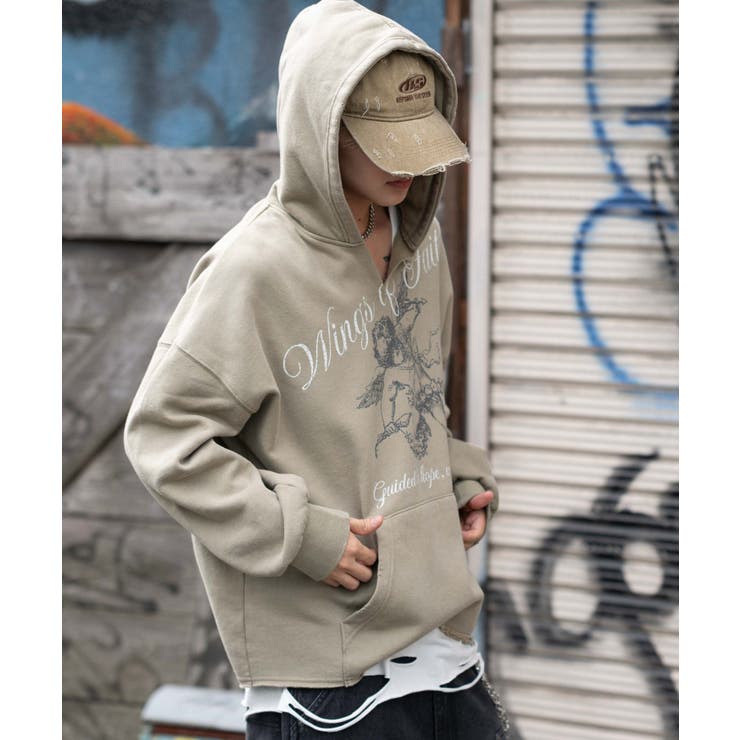 LGB MICRO SHEEP BX/PK 3344Cダークグレー パーカー ヴィンテージグラフィックキーネックプルパーカー[品番：WG010096415