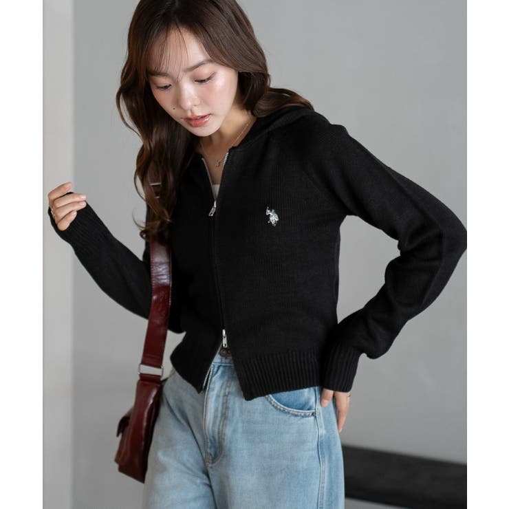 ブラック | 別注USPOLOWZIPニットPK | WEGO【WOMEN】