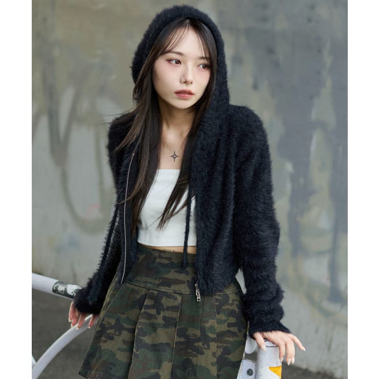 ブラック | シャギーニットジップパーカー | WEGO【WOMEN】