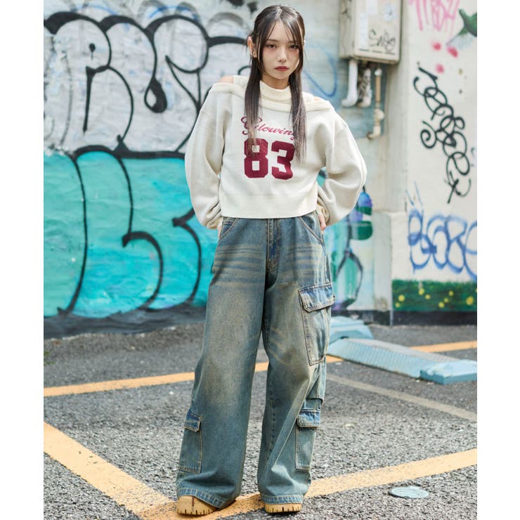 オープンショルダーナンバリングニット | WEGO【WOMEN】 | 詳細画像2 