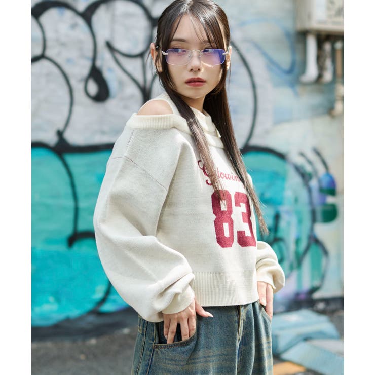 オープンショルダーナンバリングニット | WEGO【WOMEN】 | 詳細画像15 