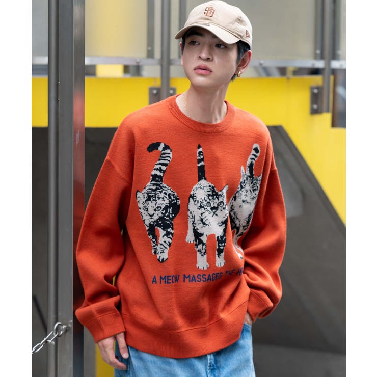 オレンジ | アニマルジャガードニットプルオーバー | WEGO【MEN】