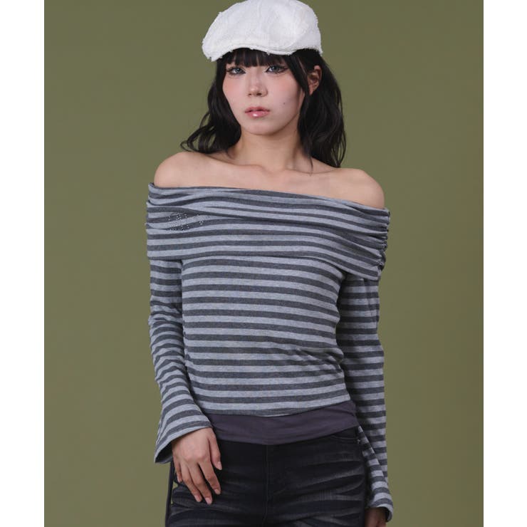 ロゴスタッズボーダーオフショルトップ | WEGO【WOMEN】 | 詳細画像1 