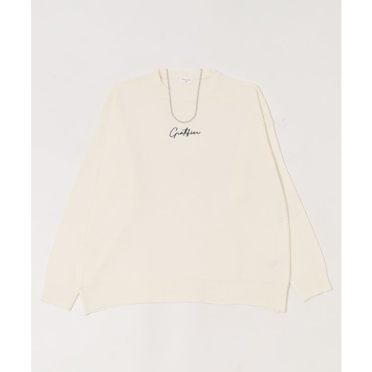 オフホワイト | アクセ付きワンポイントニットプルオーバー | WEGO【MEN】