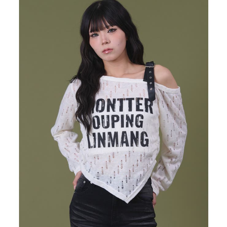 ホワイトアイボリー | ベルトショルダーロゴニット | WEGO【WOMEN】