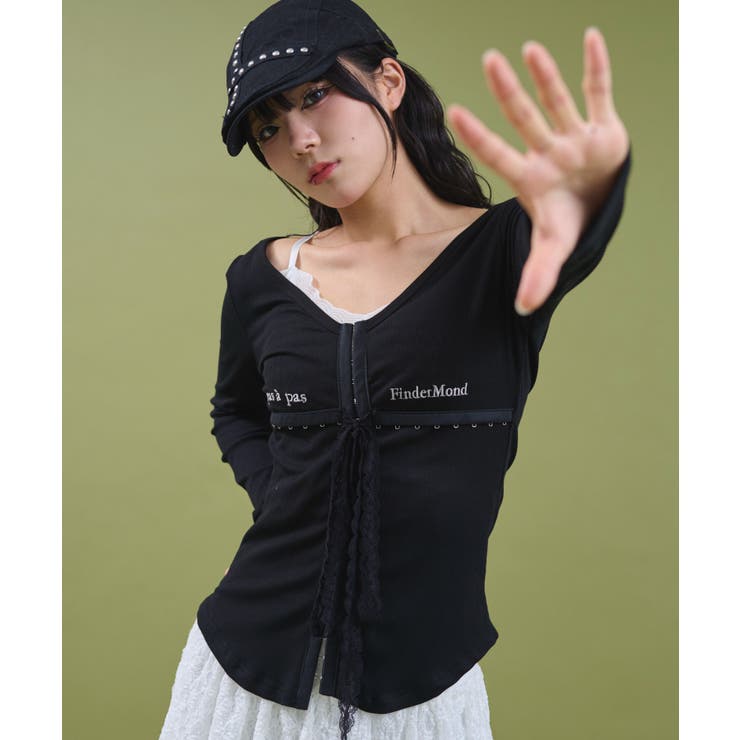 ブラック | ロゴ刺繍レースフックカーデ | WEGO【WOMEN】