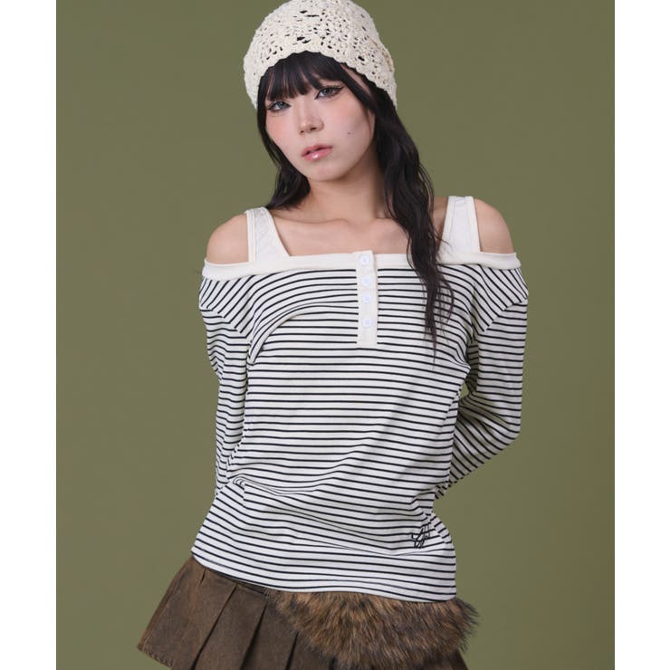 ロゴ刺繍ボーダーデザイントップ | WEGO【WOMEN】 | 詳細画像1 