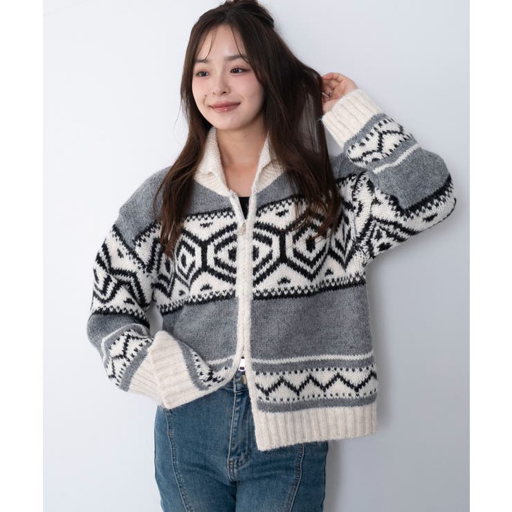 トライバル柄カウチンジップニット | WEGO【WOMEN】 | 詳細画像8 