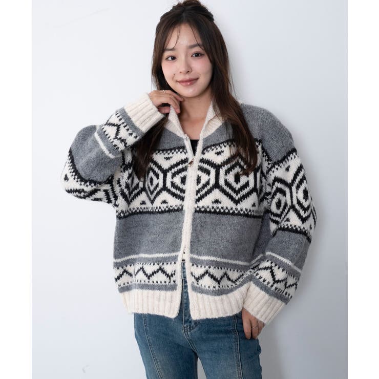 トライバル柄カウチンジップニット | WEGO【WOMEN】 | 詳細画像9 