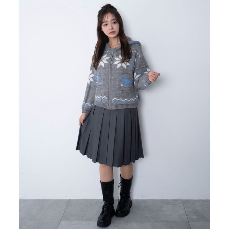 雪柄ZIPフードカーディガン | WEGO【WOMEN】 | 詳細画像2 