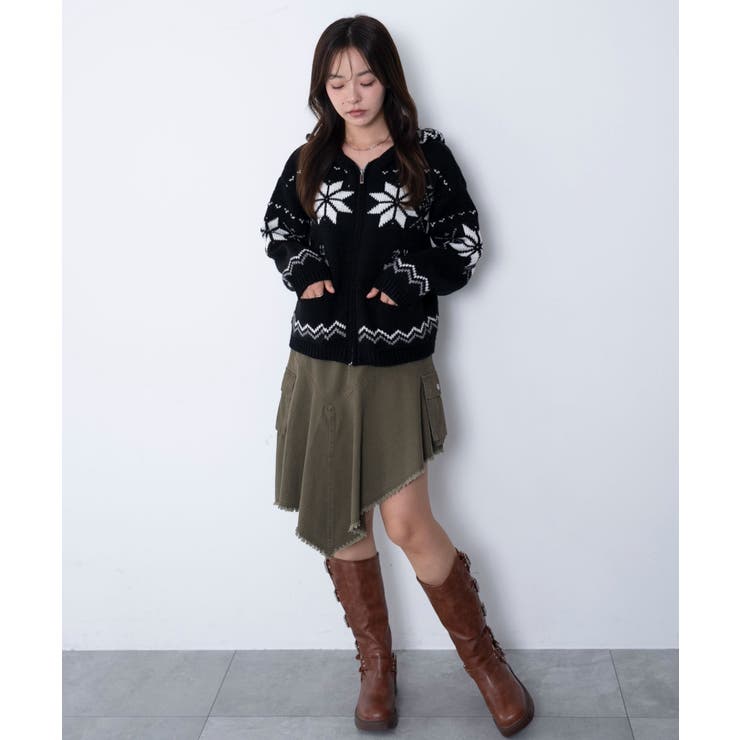雪柄ZIPフードカーディガン | WEGO【WOMEN】 | 詳細画像3 