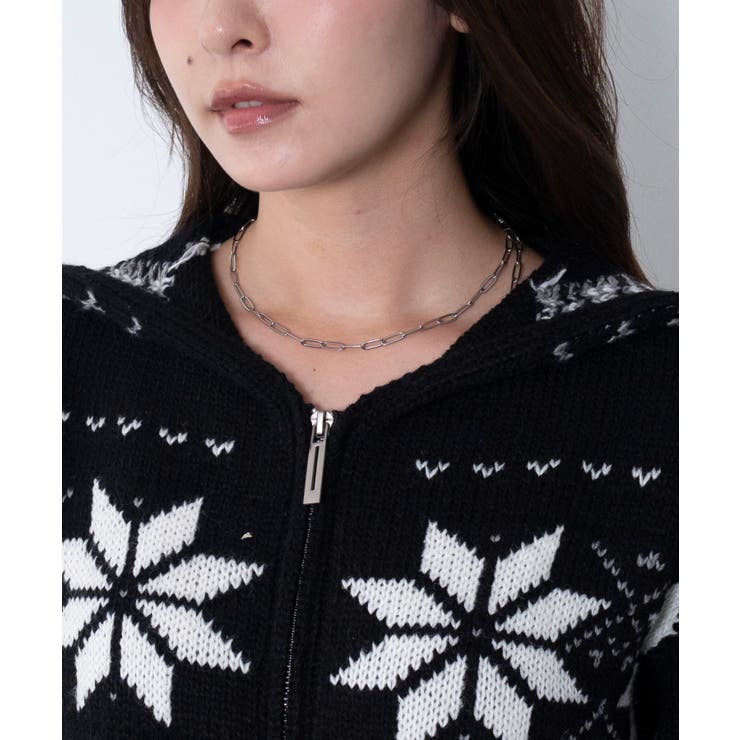 雪柄ZIPフードカーディガン | WEGO【WOMEN】 | 詳細画像4 