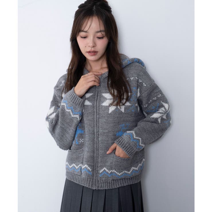 雪柄ZIPフードカーディガン | WEGO【WOMEN】 | 詳細画像8 